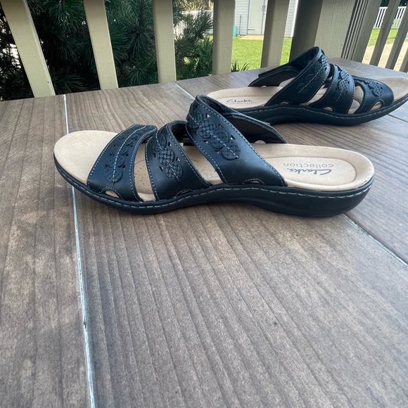 Clarks Laurieann Cove Black Leather Sandals 3 Strap Adjustable Comfort Shoes 8M - Picture 2 of 5